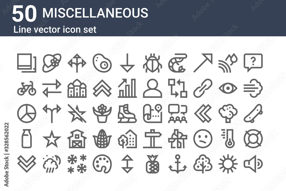 set of 50 miscellaneous icons. outline thin line icons such as volume ...