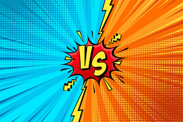 cartoon comic background. fight versus. comics book colorful competition poster with halftone elemen