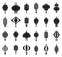 Chinese Lantern Light Icons Set. Simple Set Of Chinese Lantern Light Vector Icons For Web Design On White Background