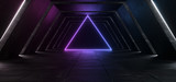 Fototapeta Do przedpokoju - Sci Fi Spaceship Modern Futuristic Dark Empty Grunge Concrete Corridor Tunnel With Blue Purple Neon Laser Lights And Circle Shaped Glowing Light Background 3D Rendering
