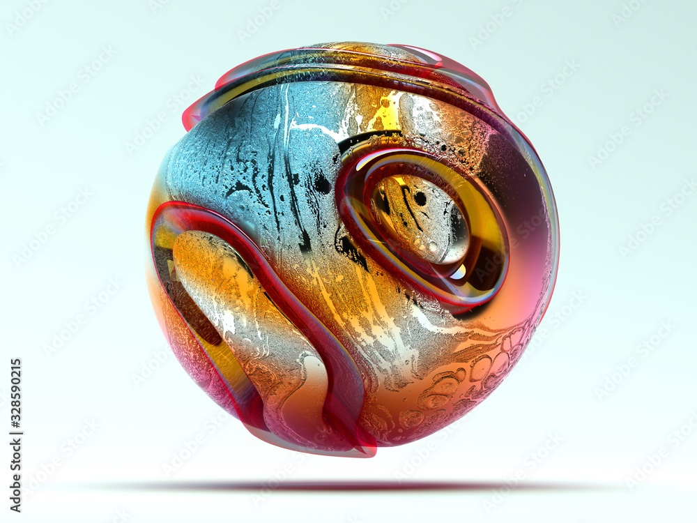 3d render of abstract art 3d ball in organic curve round wavy smooth ...