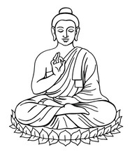 Sitting Meditating Buddha. Hand Drawing Doodle. Outline. Buddha Figure Isolated On A White Background. Stock Vector Illustration.
