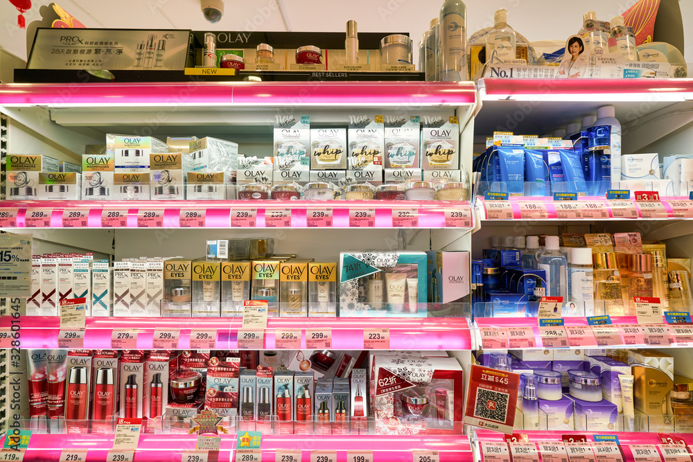 HONG KONG, CHINA - CIRCA JANUARY, 2019: cosmetics on display at a ...