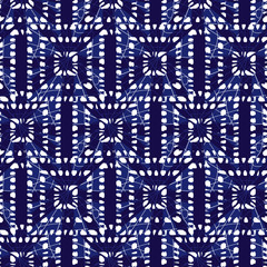 Wall Mural - Vector blue shibori monochrome squares seamless pattern. Suitable for textile, gift wrap and wallpaper.