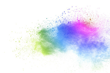 colorful rainbow holi paint color powder explosion isolated on white background