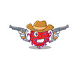 Funny coronavirus particle as a cowboy cartoon character holding guns