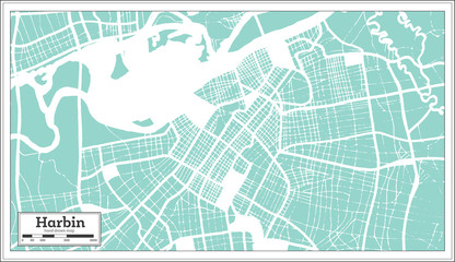  Harbin China City Map in Retro Style. Outline Map.