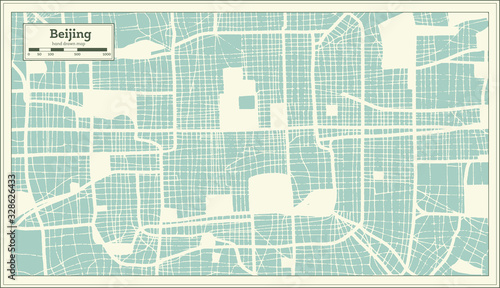Fotografía Beijing China City Map in Retro Style. Outline Map.