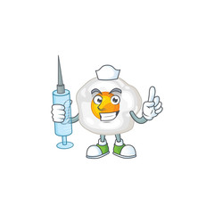 Sticker - A pleasant nurse of fried egg mascot design style using syringe