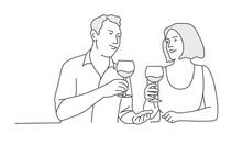Man And Woman Drinking Wine. Hand Drawn Vector Illustration.