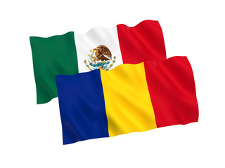 Flags of Romania and Mexico on a white background