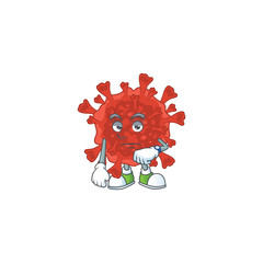 Wall Mural - A cartoon icon of red corona virus with waiting gesture