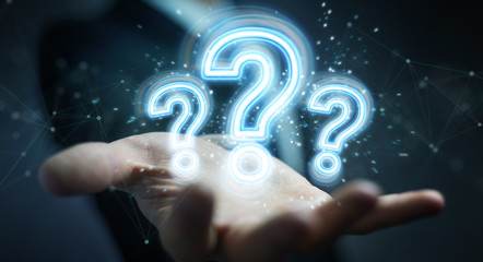 Fototapete - Man using digital question marks holographic interface 3D rendering