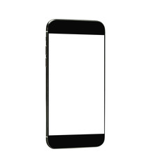 Wall Mural - Side view. Black smartphone with blank touch screen. Isolated with clipping path on white background