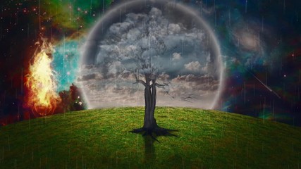 Wall Mural - Tree with clouds on a branches