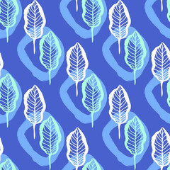 Palm Leaves Seamless Pattern with Geo Unusual Shapes