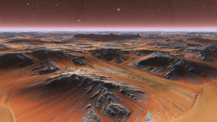 Wall Mural - mars planet surface with dust blowing. 3d illustration