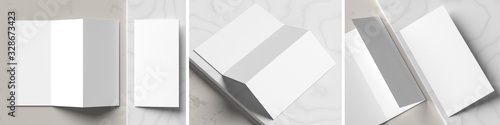 Cuadros en Lienzo Trifold brochure mock up isolated on white marble background