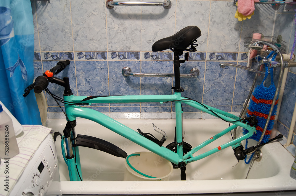 Home bike repair. Preparing for the bike season after winter. Close up shot parts.