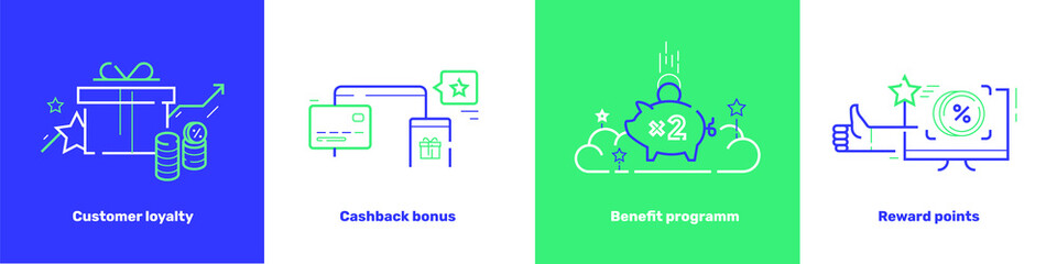 benefit program, customer loyalty, reward points, cashback icon concept. referral revenue template w