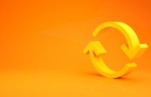 Yellow Refresh Icon Isolated On Orange Background. Reload Symbol. Rotation Arrows In A Circle Sign. Minimalism Concept. 3d Illustration 3D Render