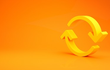 Canvas Print - Yellow Refresh icon isolated on orange background. Reload symbol. Rotation arrows in a circle sign. Minimalism concept. 3d illustration 3D render