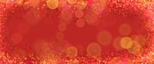 Abstract Red White Bokeh Lights Background.Abstract Red Blurred Bokeh Light On Red Background. Christmas Or New Year Holiday Card Template. Magic Falling Snow Backdrop.
