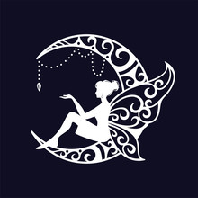 Fairy And Crescent Moon Cut File Illustration