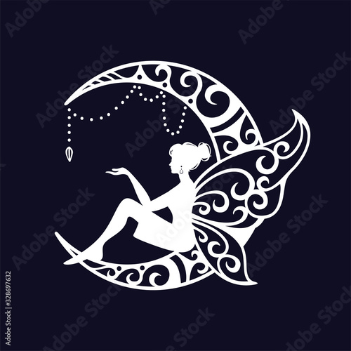 fairy and crescent moon cut file illustration Poster Mural XXL