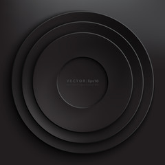 Wall Mural - Abstract vector background. Black paper circles. Round paper frame. Isolated with realistic light and shadow on the dark background. Vector illustration. Eps10.
