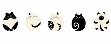 Set Of Isolated Cute Cats And Kittens In Different Emotions And Poses In Cartoon Style.
