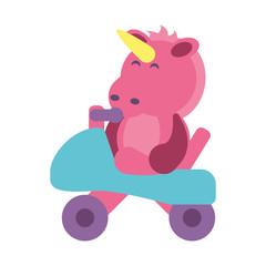 Poster - unicorn with motorcycle toy on white background, baby toys