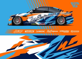 Race car graphic livery design. Abstract sport racing background for wrap race car, rally, drift car, cargo van, pickup truck and adventure vehicle. Full vector Eps 10.