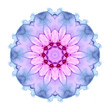 Delicate watercolor flower mandala pattern in pink, violet and blue tones isolated on white background.