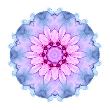 Delicate Watercolor Flower Mandala Pattern In Pink, Violet And Blue Tones Isolated On White Background.