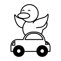 Canvas Print - duck with car toy on white background, baby toys