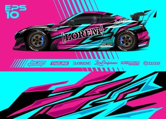 Car wrap racing livery vector. Abstract stripe racing background for wrap race car, rally, drift car, cargo van, pickup truck and adventure vehicle. Full vector Eps 10.