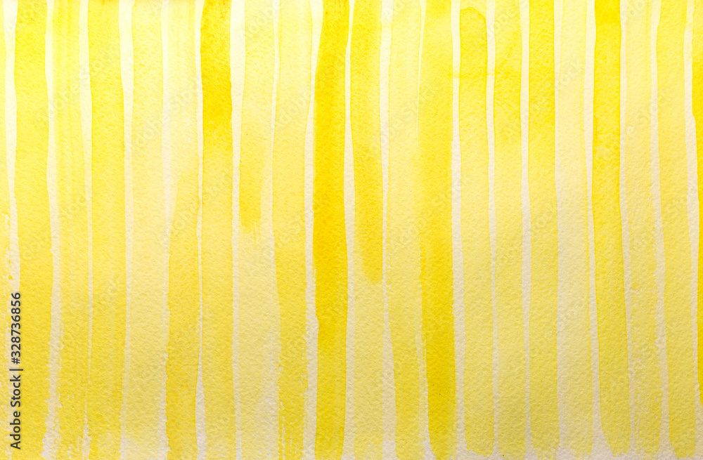 Yellow vertical hand painted stripes. Watercolor textures on white ...