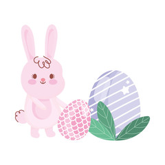 happy easter day rabbit with eggs decoration cartoon