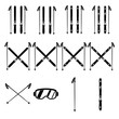 © John - Skiing gear set.  Assortment of skis, poles, and goggles. Silhouette icons.