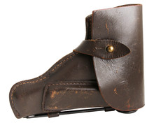 Brown Leather Old Pistol Holster With Rivet Isolated