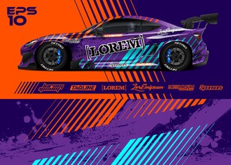 Wall Mural - Car graphic livery design vector. Abstract stripe racing background for wrap race car, rally, drift car, cargo van, pickup truck and adventure vehicle. Full vector Eps 10.