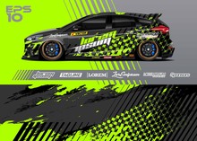 Car Graphic Livery Design Vector. Abstract Stripe Racing Background For Wrap Race Car, Rally, Drift Car, Cargo Van, Pickup Truck And Adventure Vehicle. Full Vector Eps 10.