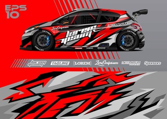 Car graphic livery design vector. Abstract stripe racing background for wrap race car, rally, drift car, cargo van, pickup truck and adventure vehicle. Full vector Eps 10.