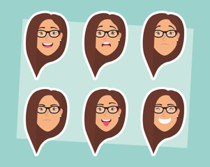 Sticker - group of women with eyeglasses heads and expressions