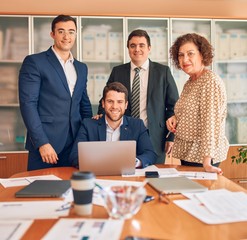 Wall Mural - Business lawyers workers meeting at law firm office. Professional executive partners working on finance strategry at the workplace