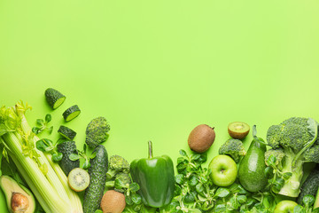 Wall Mural - Healthy products on color background