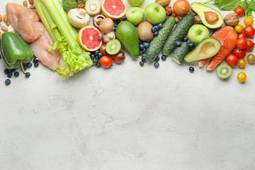 Wall Mural - Healthy products on grey background