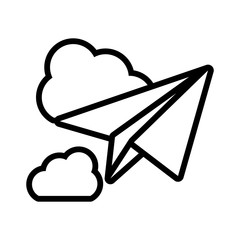 Sticker - paper plane with clouds on white background