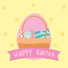 Sticker - happy easter celebration card with eggs painted in basket